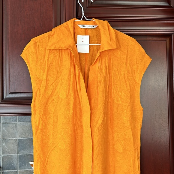 ZARA orange jacquard print full length jumpsuit size small - Picture 6 of 13